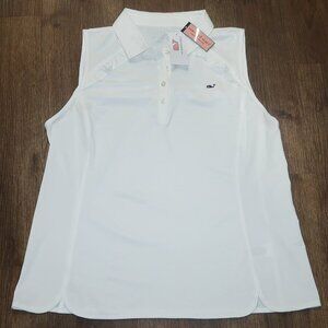 NWT Womens Vineyard Vines Performance White Cap Sleeveless Golf Polo Shirt sz L